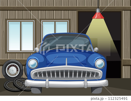 Vintage Car in Rustic Garage Setting Vintage Car in Rustic Garage Setting 112325491