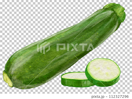 リアルでツヤツヤしたズッキーニ1本とカット2枚 112327296