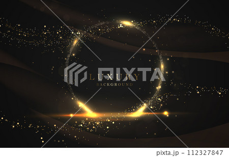 Dark illustration with shiny round gold frame and tinsel 112327847