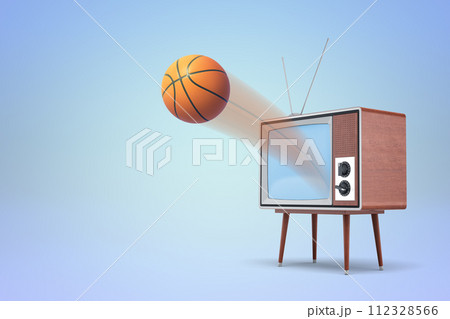Old-school TV ejecting a basketball Old-school TV ejecting a basketball 112328566