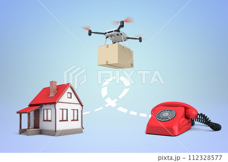 Home delivery drone with a red telephone 112328577