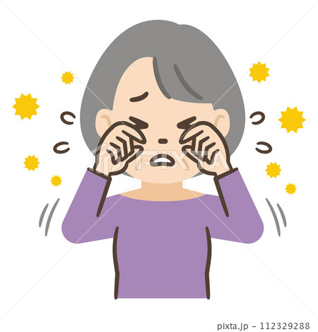 花粉で目が痒いシニア女性のイラスト 112329288