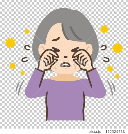 Illustration of a senior woman with itchy eyes due to pollen 112329288