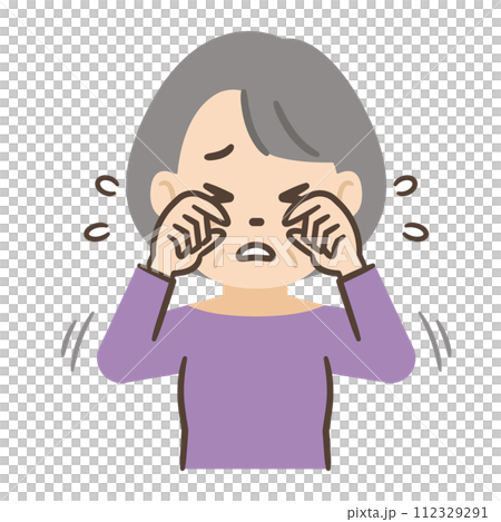 一位眼睛發癢的高級婦女的插圖 一位眼睛發癢的高級婦女的插圖 112329291