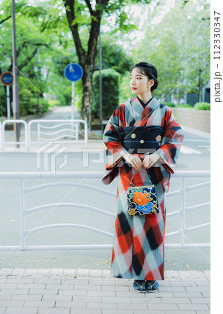 着物の女性 幾何学柄の明仙 着物の女性 幾何学柄の明仙 112330347