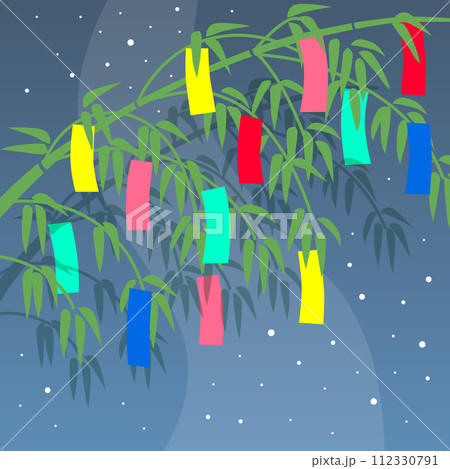 七夕の笹飾りと天の川のベクターイラスト 112330791