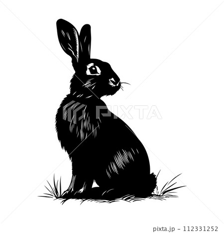 Sketch Realistic Rabbit Silhouette Illustration. Furry Easter Bunny 112331252