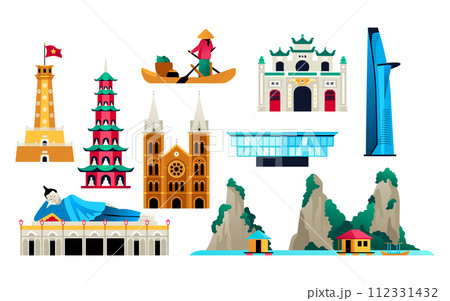 Sights of Vietnam - flat design style objects set Sights of Vietnam - flat design style objects set 112331432