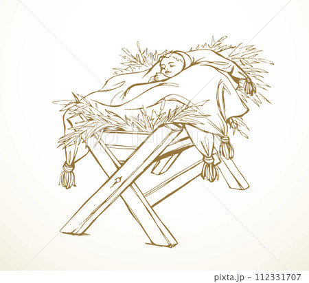 Vector drawing. Baby in a manger Vector drawing. Baby in a manger 112331707