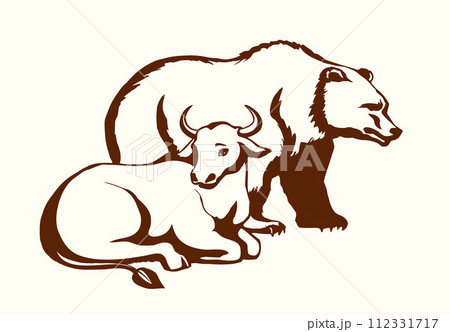 Vector drawing. Cute big cow with bear 112331717