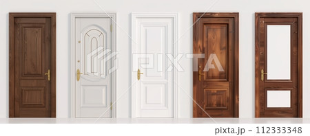 Set of 5 classic indoor doors against a white background. 112333348