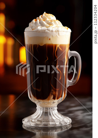A warm Irish coffee with a perfect blend of hot coffee, Irish whiskey, sugar, and topped with cream. A warm Irish coffee with a perfect blend of hot coffee, Irish whiskey, sugar, and topped with cream. 112334204
