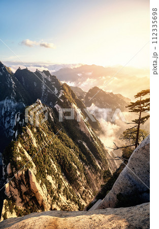 View of Huashan National Park mountain landscape at sunset, China. View of Huashan National Park mountain landscape at sunset, China. 112335698