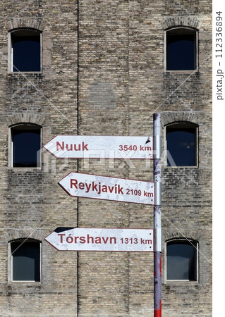 Signposts showing distances from Copenhagen in Denmark Signposts showing distances from Copenhagen in Denmark 112336894