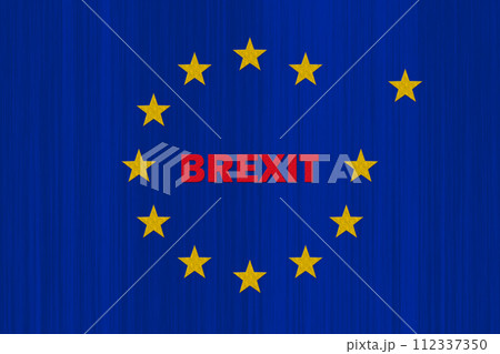 European Union Blue Flag With Yellow Stars and Brexit Text 112337350