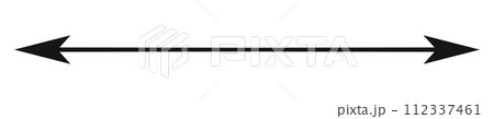 Double arrow symbol. Long straight horizontal arrow with two-sided pointers. Black width or east and west orientation icon isolated on white background. Vector graphic illustration Double arrow symbol. Long straight horizontal arrow with two-sided pointers. Black width or east and west orientation icon isolated on white background. Vector graphic illustration 112337461