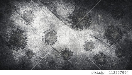Coronavirus outbreak pandemic. Grunge, destroyed background with Ncov-19 bacteria 3D illustration 112337994