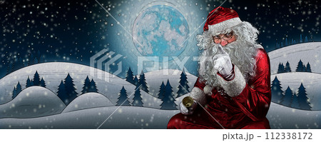 Santa Claus in Snow Fields With Full Moon and Starry Sky illustration Santa Claus in Snow Fields With Full Moon and Starry Sky illustration 112338172