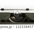 Vintage typewriter closeup. Blank paper sheet for copy space or add text 112338457