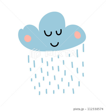 Cute happy cartoon kawaii cloud on blue background with rain drops. Dreaming cloud vector doodle illustration character Cute happy cartoon kawaii cloud on blue background with rain drops. Dreaming cloud vector doodle illustration character 112338574