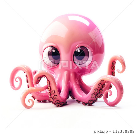 ピンク色のタコのキャラクター（3Dイラスト） 112338888