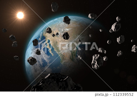 Asteroids or meteorites heading for Earth planet. 112339552