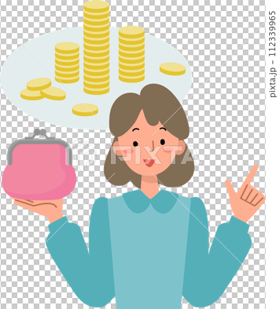 一個女人解釋金錢的插圖 一個女人解釋金錢的插圖 112339965