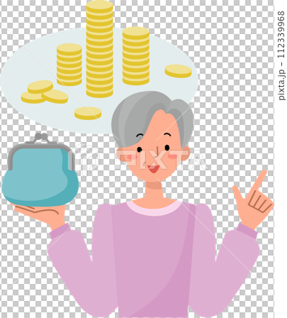 Illustration of a senior woman explaining about money 112339968