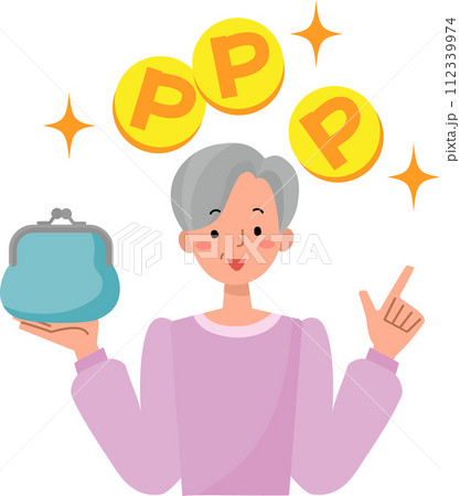 ポイントを説明するシニア女性のイラスト ポイントを説明するシニア女性のイラスト 112339974