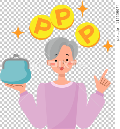 ポイントを説明するシニア女性のイラスト ポイントを説明するシニア女性のイラスト 112339974