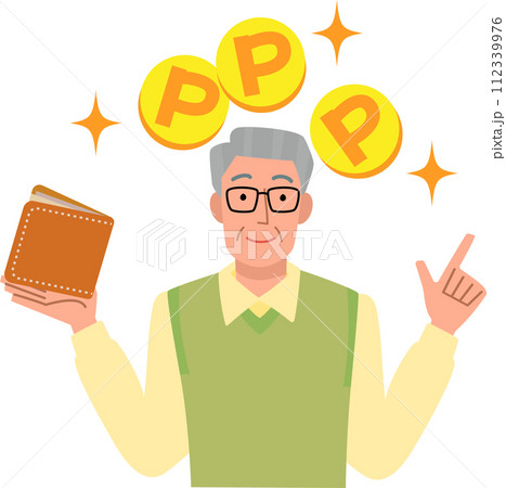 ポイントを説明するシニア男性のイラスト 112339976