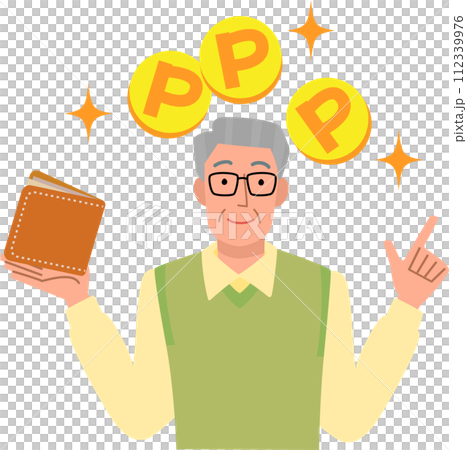 ポイントを説明するシニア男性のイラスト 112339976