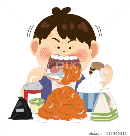 炭水化物が好きな大食い男性のシンプルなイラスト【上半身】 112340318
