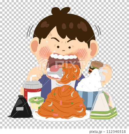 炭水化物が好きな大食い男性のシンプルなイラスト【上半身】 112340318