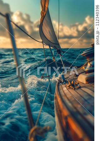 view from a sailboat sailing on the sea 112340396