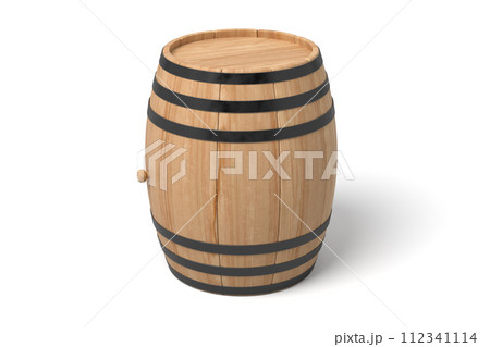 Wooden barrel with metal rings on white 112341114