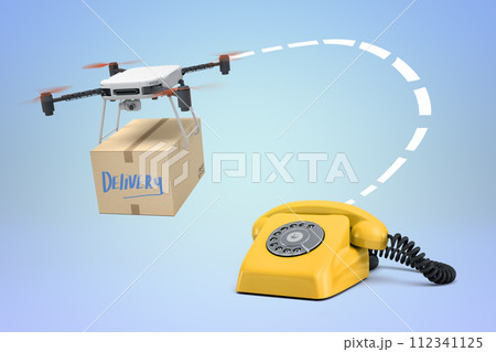 Quadcopter drone delivering a package to phone Quadcopter drone delivering a package to phone 112341125