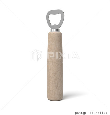 Wooden handle bottle opener on white backdrop 112341154