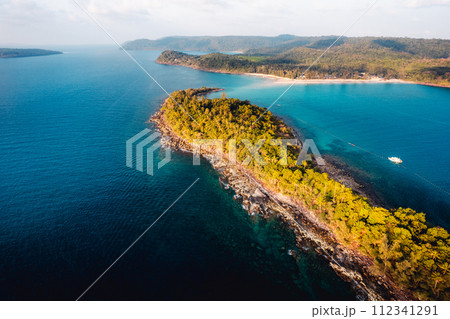 Tropical island and palm trees, bird's-eye view 112341291