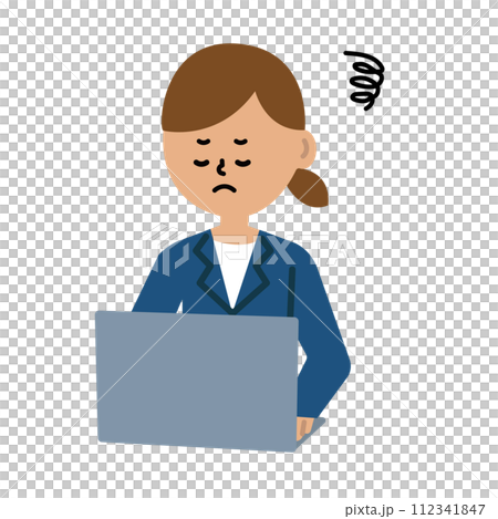 Business laptop computer desk work woman cute troubled cartoon 112341847