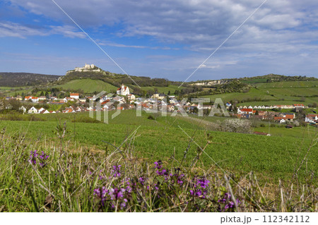 Falkenstein ruins and town with vineyard, Lower Austria, Austria Falkenstein ruins and town with vineyard, Lower Austria, Austria 112342112