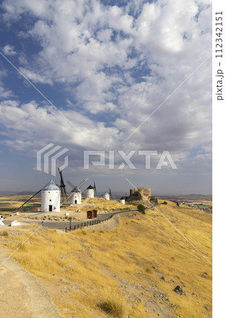 windmills and castle of Consuegra, Castilla La Mancha, Spain 112342151