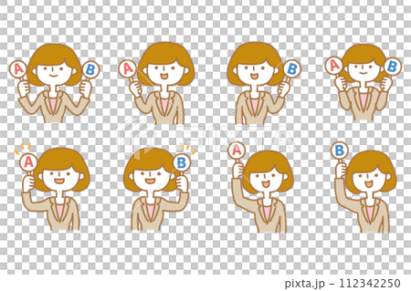AB test woman raising bills variation set AB test woman raising bills variation set 112342250