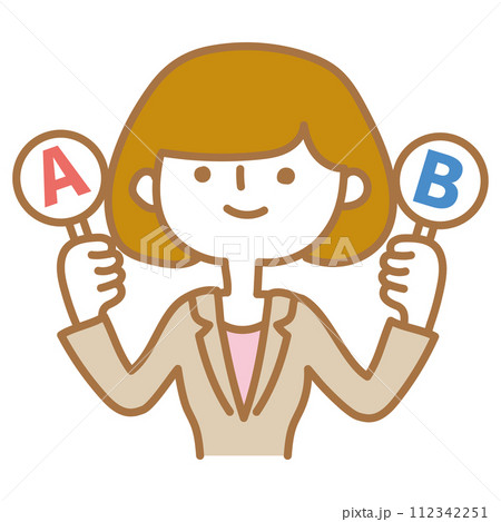 AとBの札を持っている女性 AとBの札を持っている女性 112342251