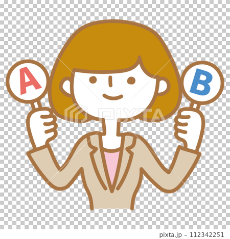 AとBの札を持っている女性 AとBの札を持っている女性 112342251