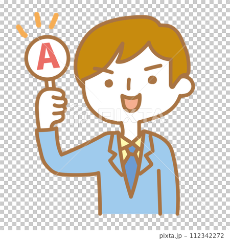 Aの札を上げるビジネスマン 112342272