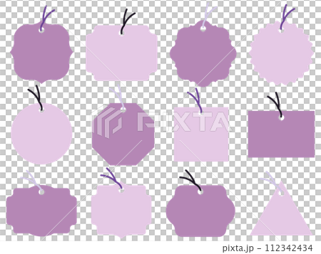 一組 12 個標籤，帶有紫色字串 112342434