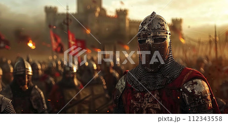 Photorealistic image. Army of medieval knights 112343558