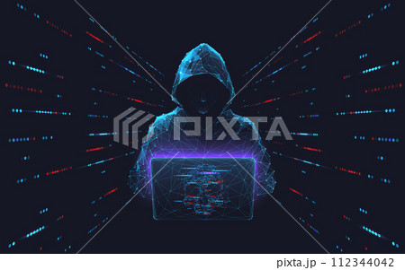 Cyber hacker attack concept. Abstract digital hacker man 112344042