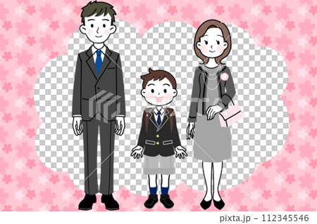 Illustration material: Entrance ceremony, graduation ceremony, parent and child (boy and parents), cherry blossom frame Illustration material: Entrance ceremony, graduation ceremony, parent and child (boy and parents), cherry blossom frame 112345546